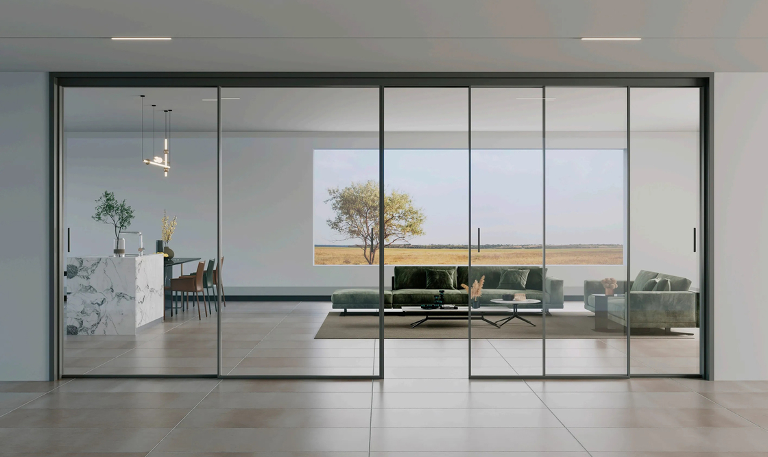 Porta deslizante minimalista de alumínio de quadro fino Portas exteriores para villas Hotéis Escritórios Cozinha Sala de estar