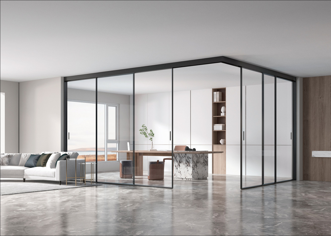 Porta deslizante minimalista de alumínio de quadro fino Portas exteriores para villas Hotéis Escritórios Cozinha Sala de estar