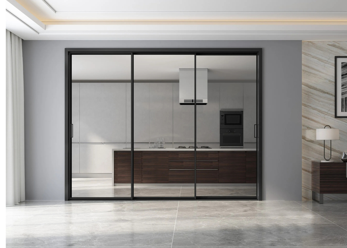 Porta deslizante minimalista de alumínio de quadro fino Portas exteriores para villas Hotéis Escritórios Cozinha Sala de estar