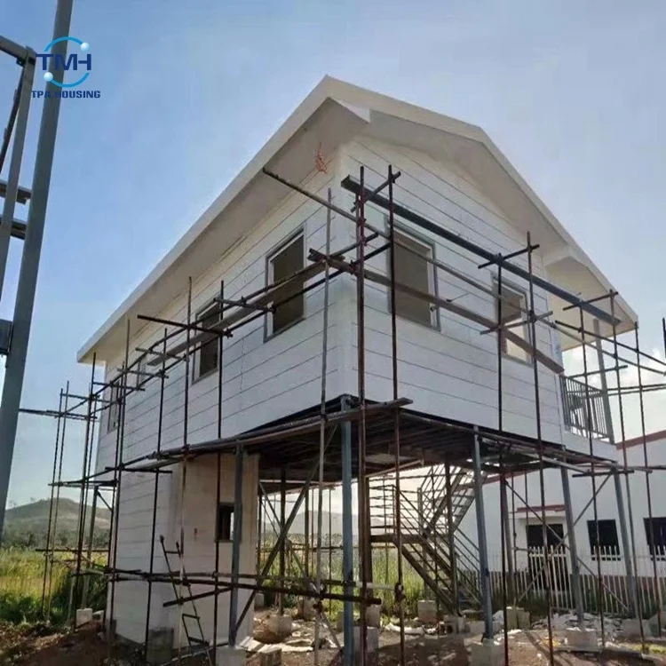 Casa de aço H-Frame Estrutura residencial modular de aço com parede externa Cem de fibra de 100/50 mm